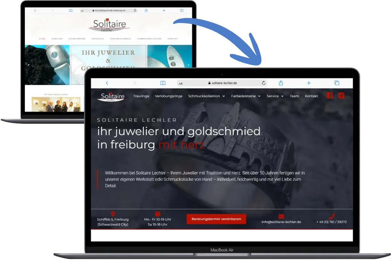 Relaunch-Projekt Solitaire Lechler: Vergleich der alten Seite mit dem neuen Webdesign – jetzt Homepage erstellen lassen